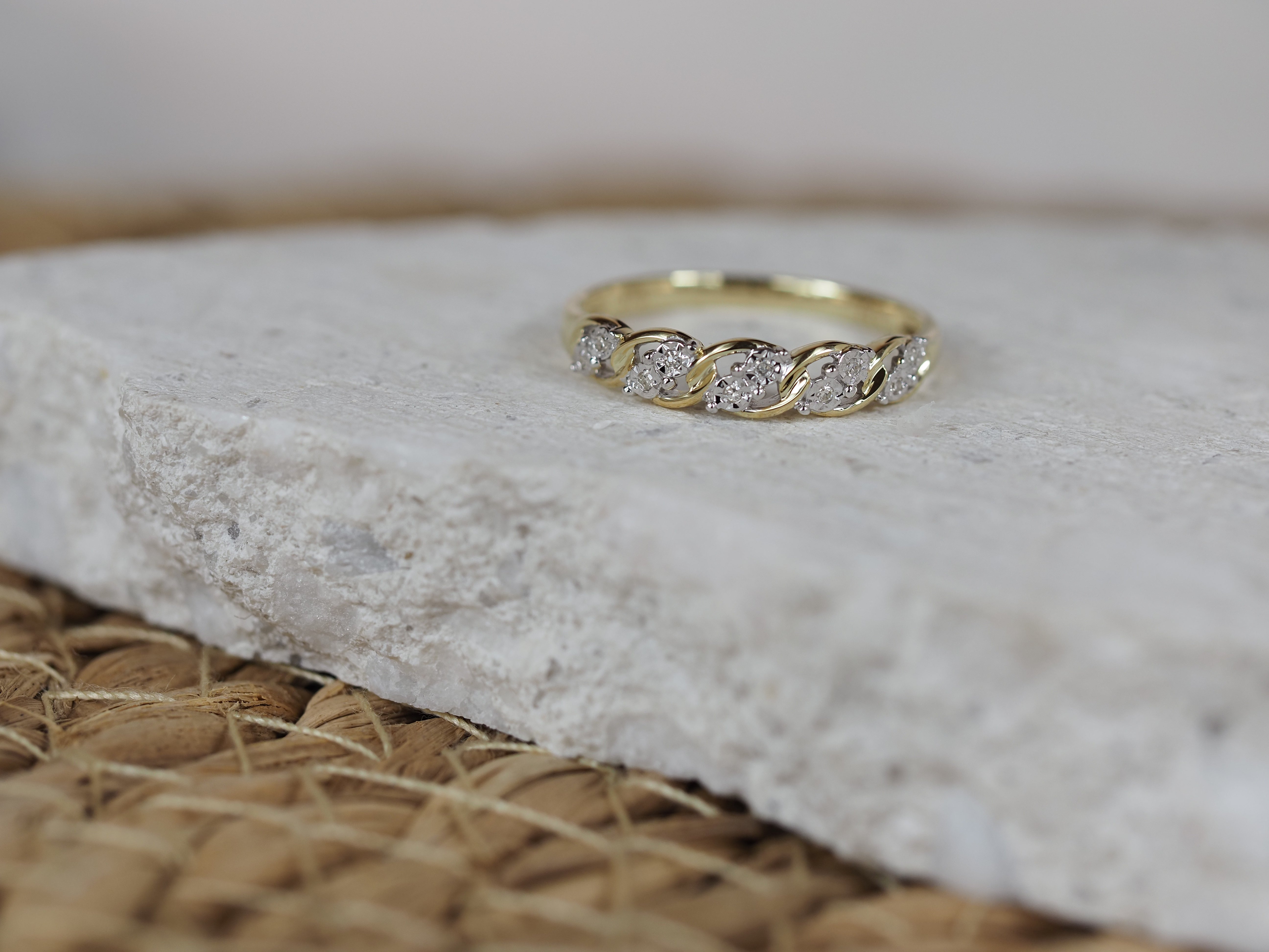 9ct Yellow and White Gold Diamond Ring, 0.033ct total