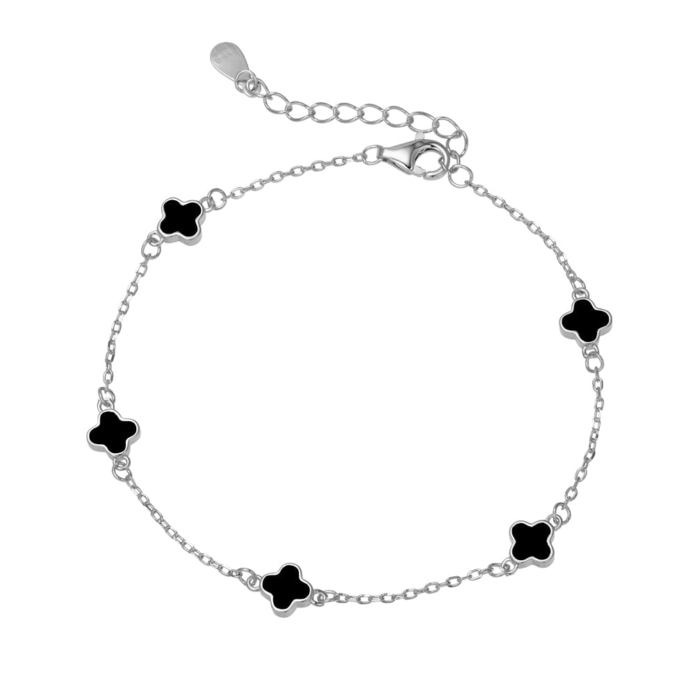 Solv Sterling Silver Black Flower Bracelet