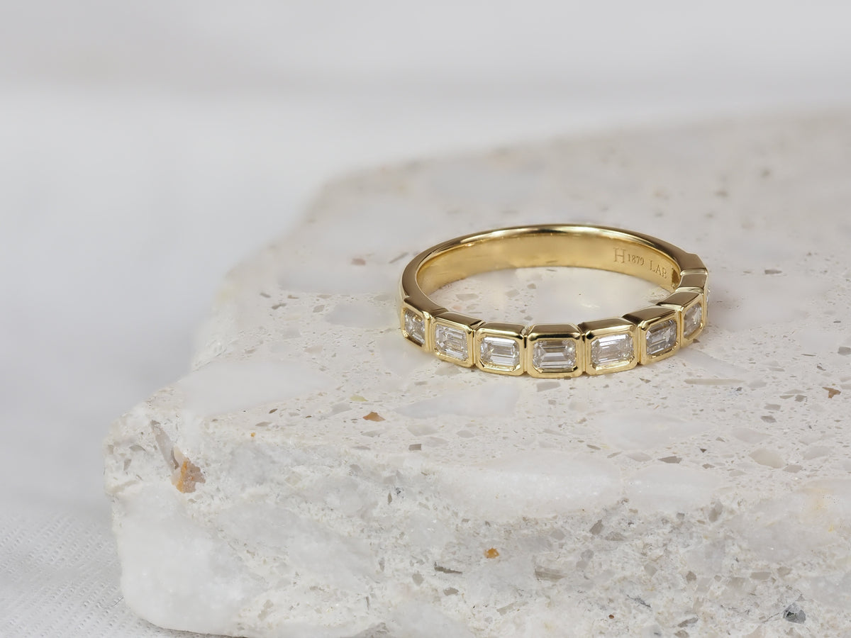 18ct Yellow Gold Emerald Cut Lab-Grown Diamond Ring, 0.87ct Total