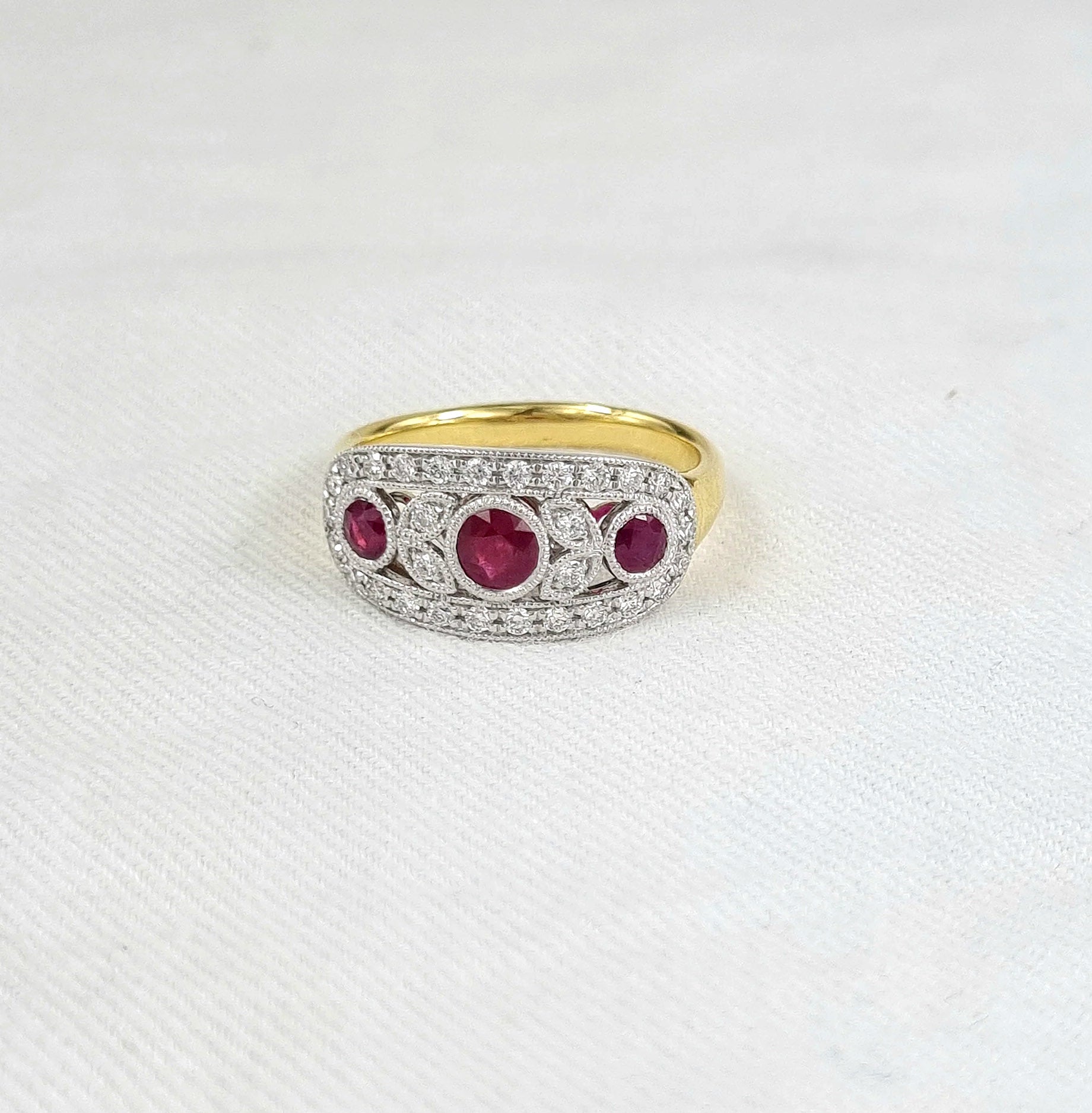 18ct Yellow and White Gold Ruby and Diamond ring
