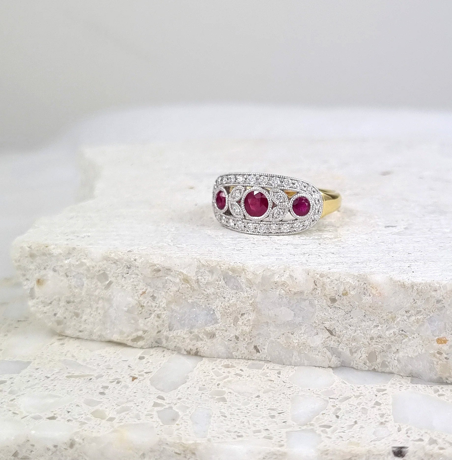 18ct Yellow and White Gold Ruby and Diamond ring