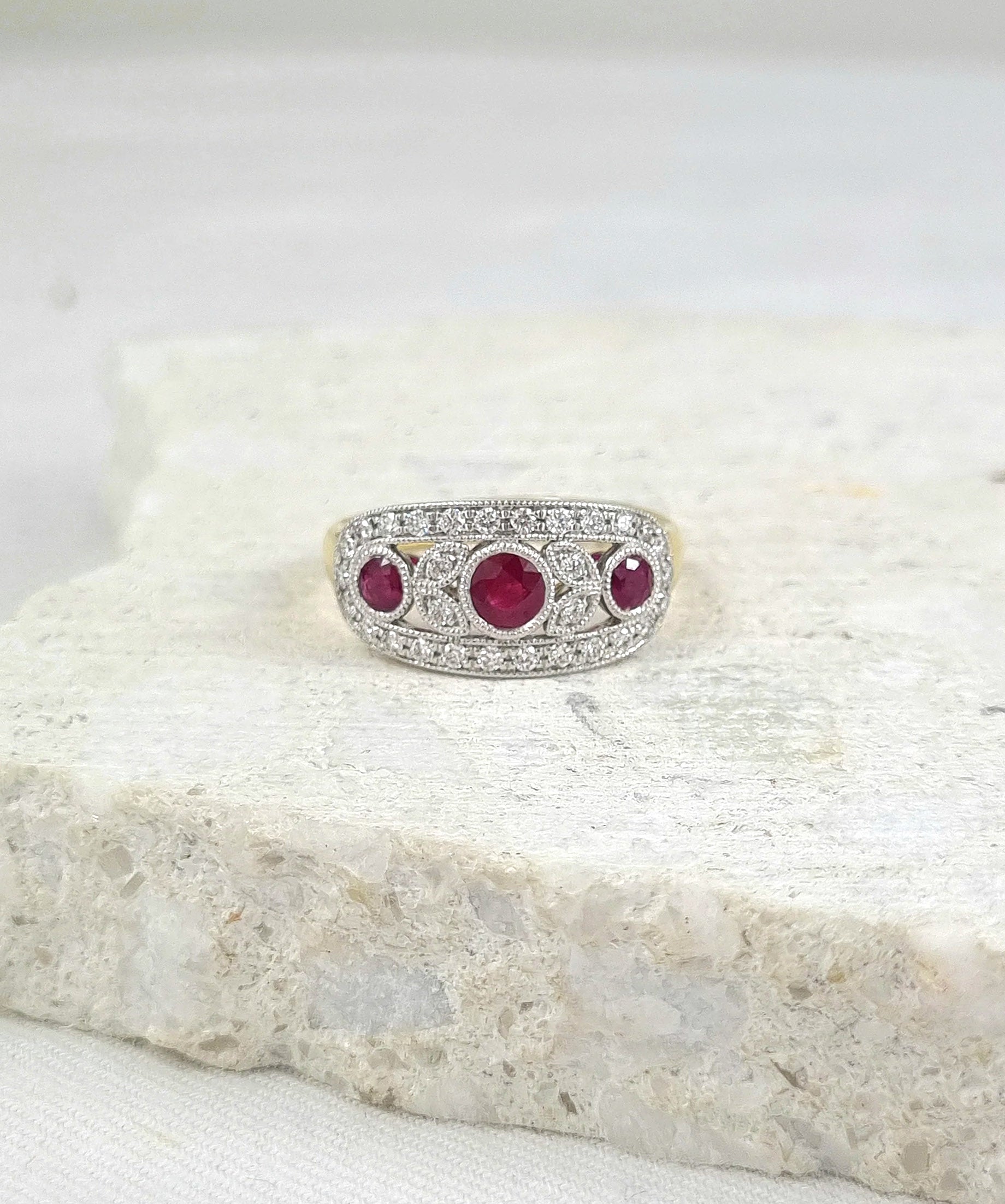 18ct Yellow and White Gold Ruby and Diamond ring