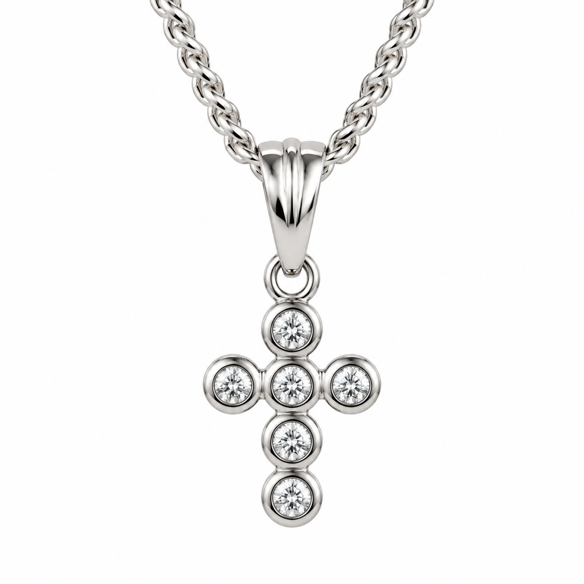 9ct White Gold Diamond Cross Pendant, 0.07ct Total
