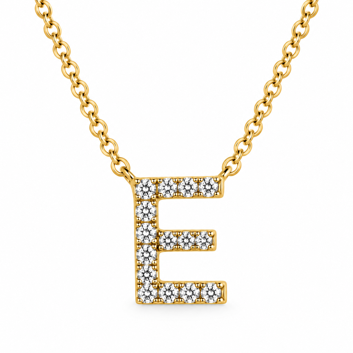 9ct Yellow Gold Diamond Initial E Necklet