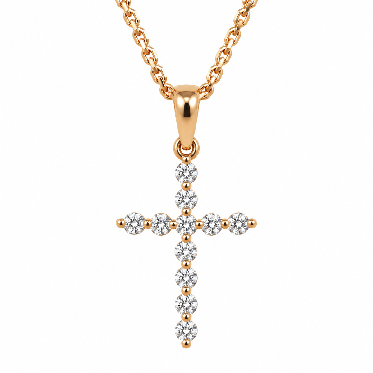 18ct Rose Gold Diamond Cross Pendant, 0.15ct Total