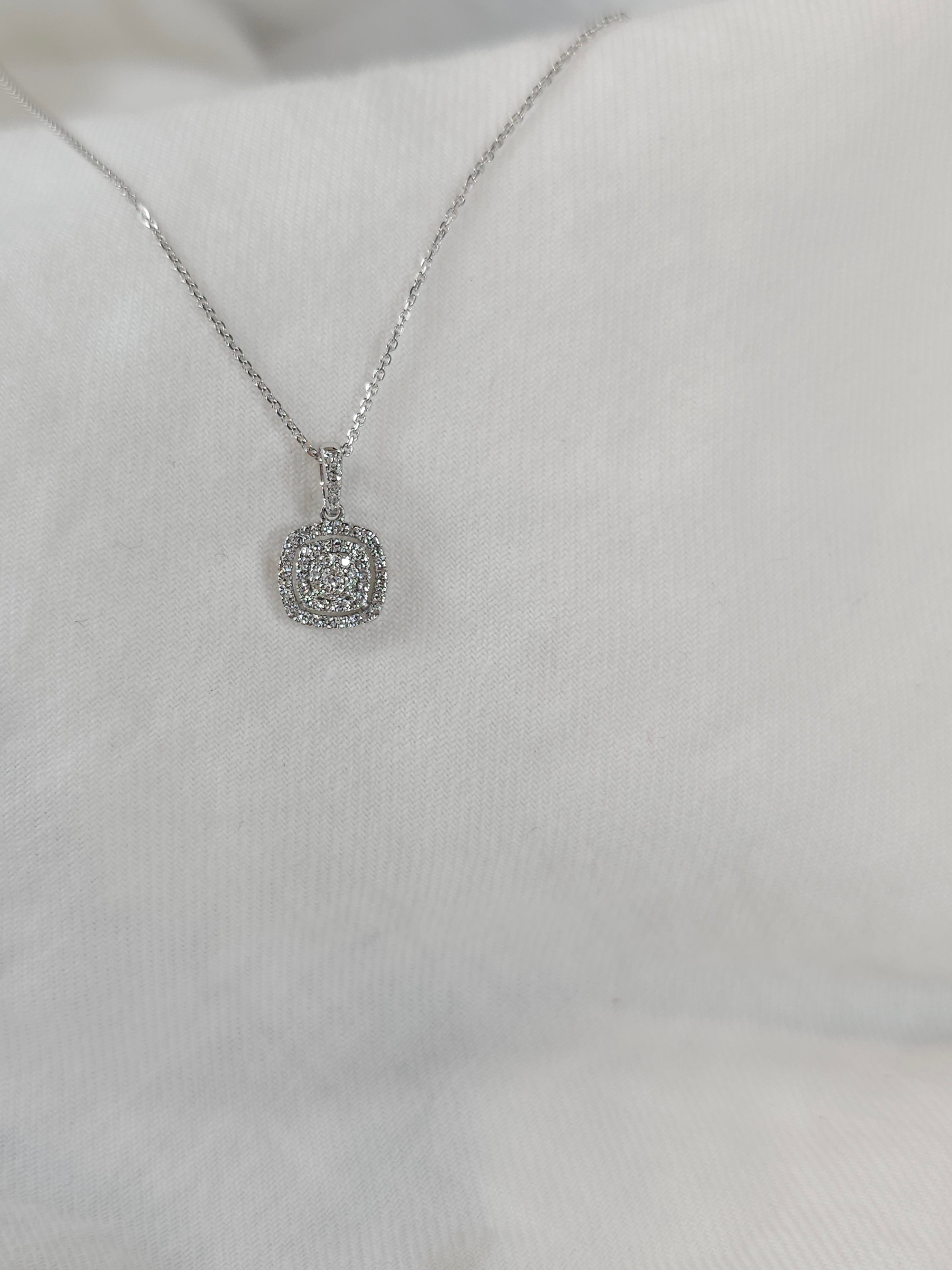 9ct White Gold Cushion Shaped Diamond Cluster Pendant, 0.15ct total