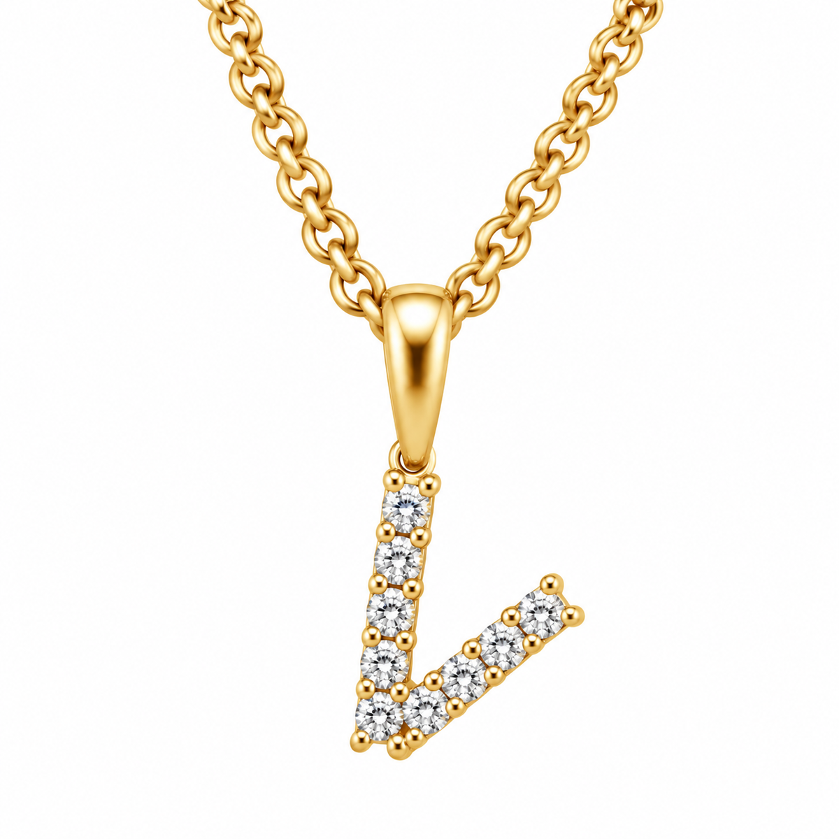 9ct Yellow Gold Diamond Initial V Pendant