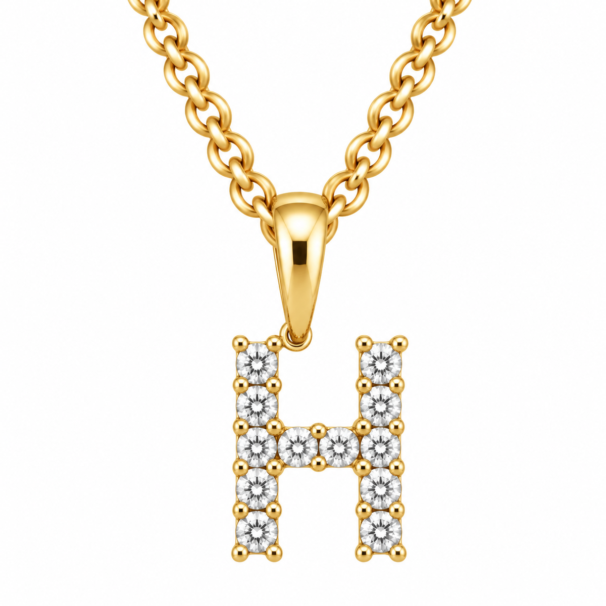 9ct Yellow Gold Diamond Initial H Pendant