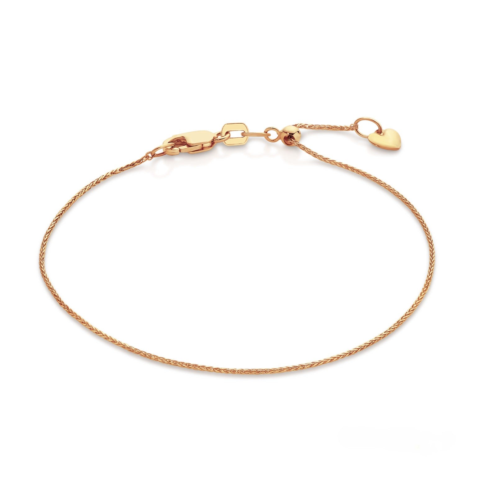 9ct Rose Gold Wheat Adjustable Bracelet, 18cm