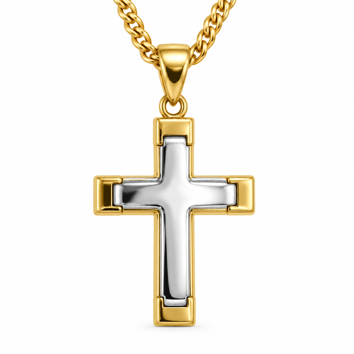 9ct Yellow and White Gold Cross Pendant