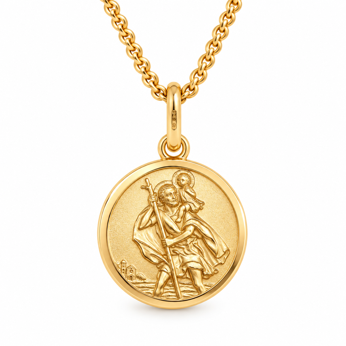 9ct Yellow Gold Bevelled Edge St Christopher Pendant