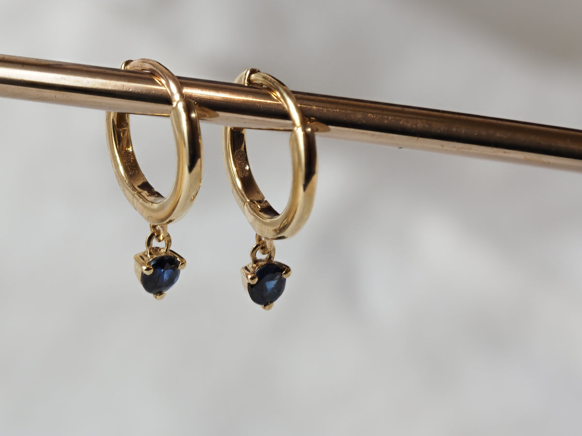 9ct Yellow Gold Sapphire Huggie Drop Earrings