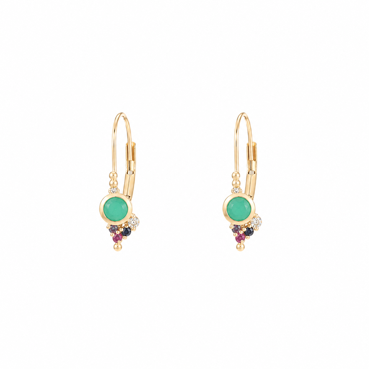 9ct Yellow Gold Multi Stone Continental Clip Earrings