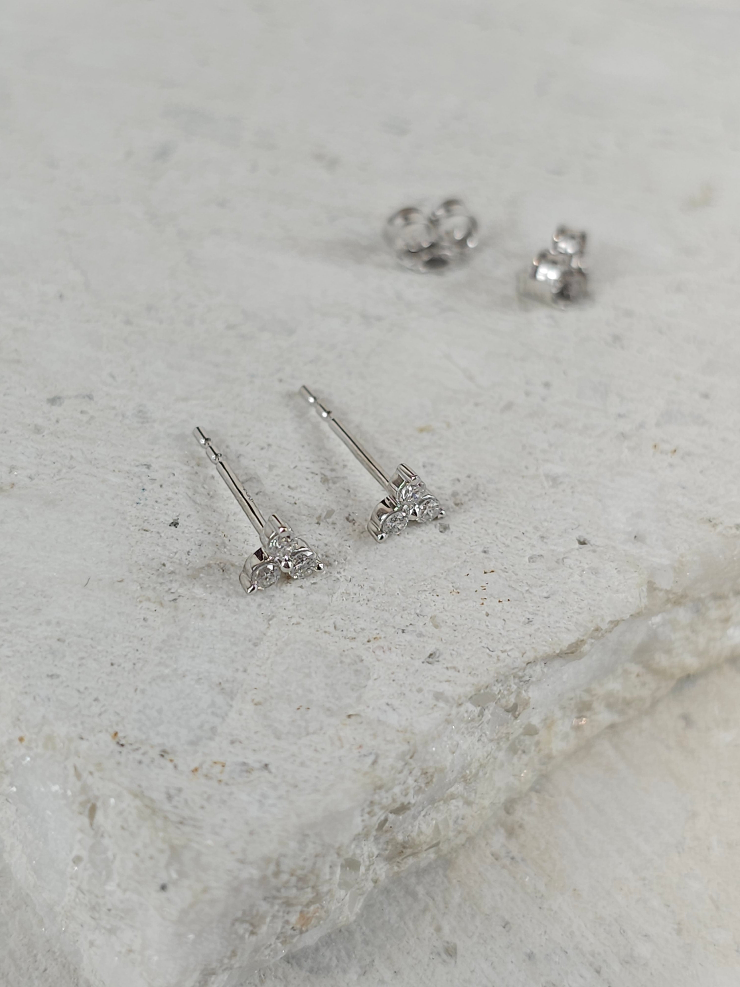 9ct White Gold 0.12ct Diamond Tri Stone Stud Earrings