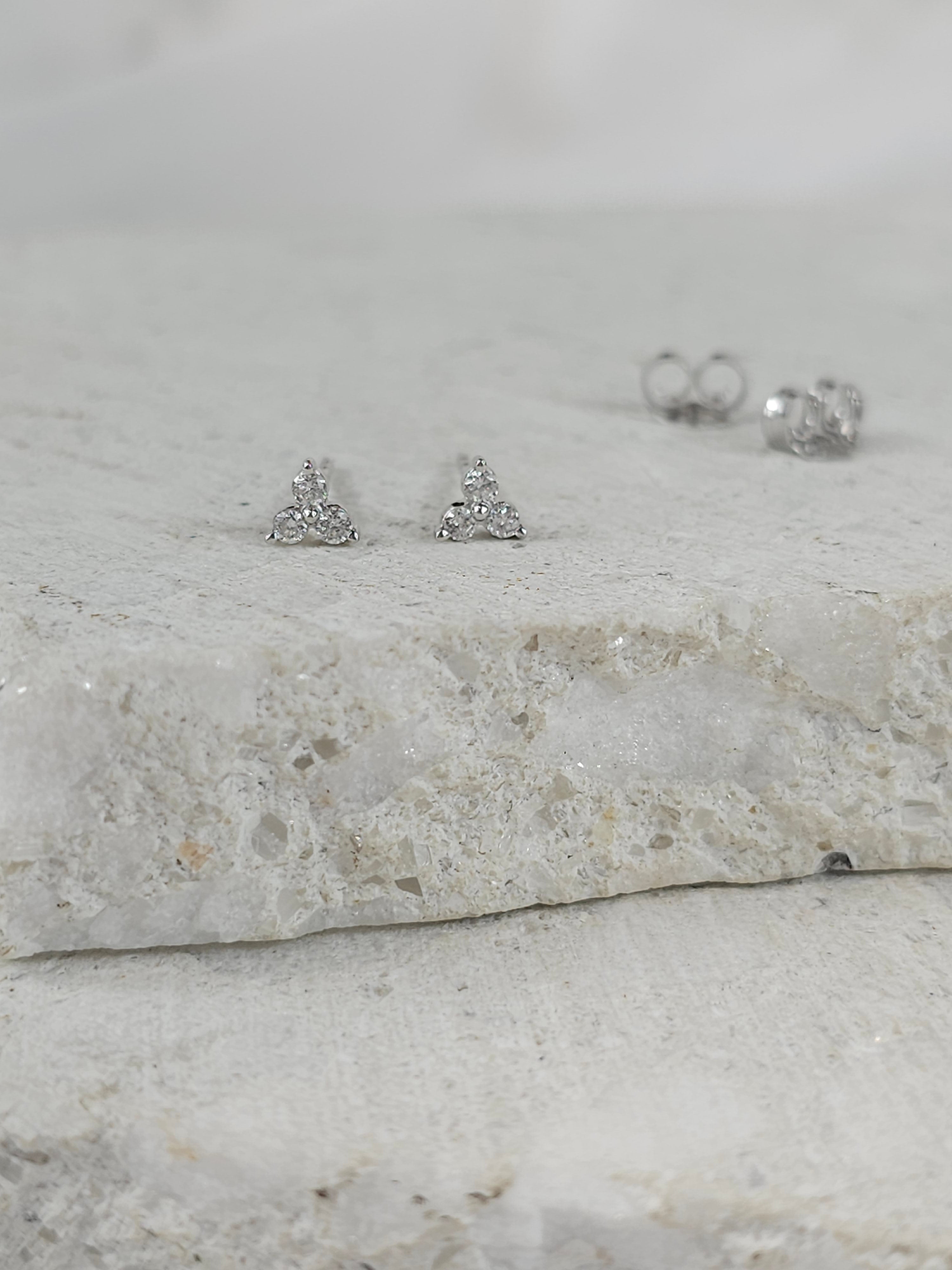 9ct White Gold 0.12ct Diamond Tri Stone Stud Earrings