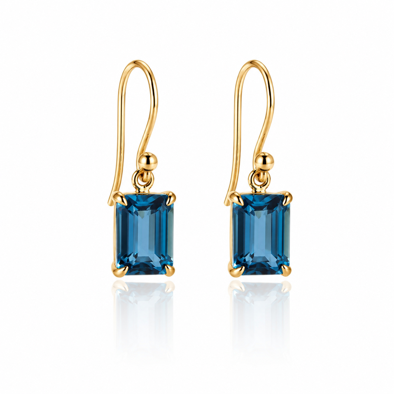 9ct Yellow Gold Blue Topaz Shepard Hook Earrings