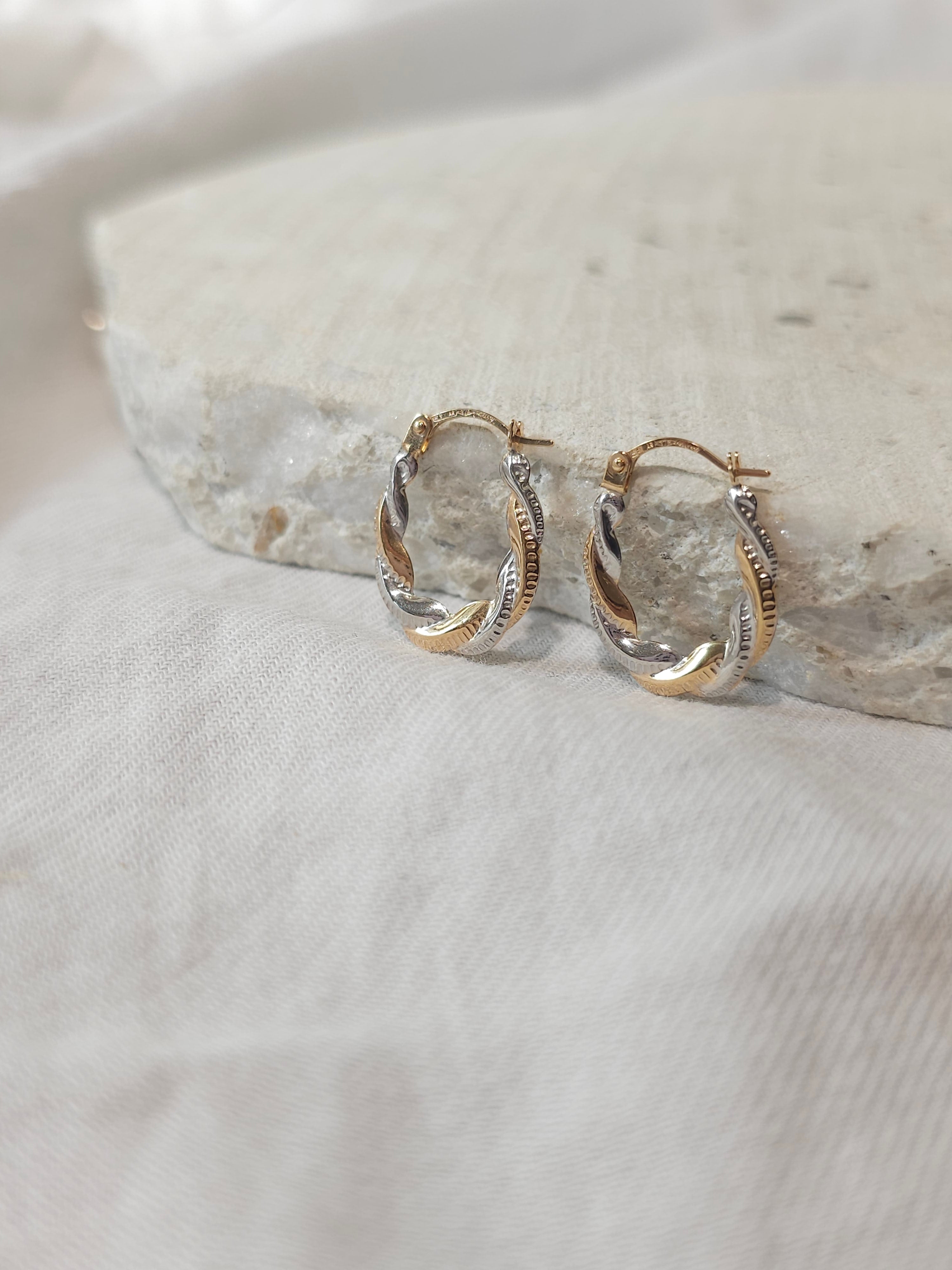 9ct 2 tone oval twist hoops