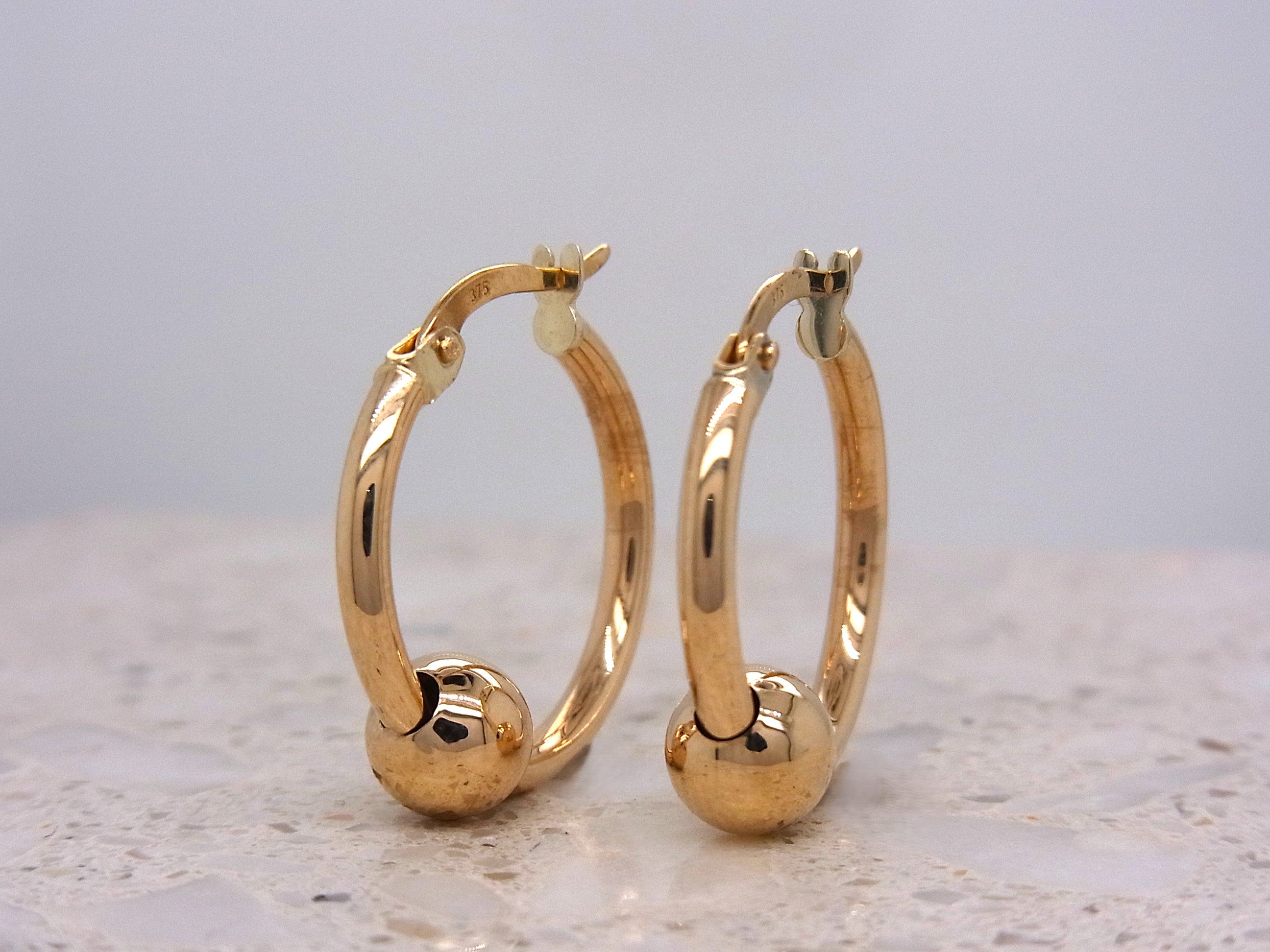 9ct Yellow Gold hoops with sliding ball
