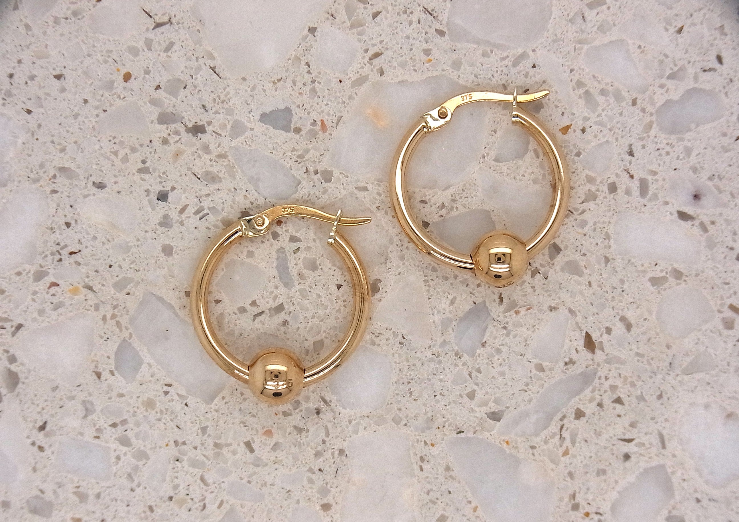 9ct Yellow Gold hoops with sliding ball