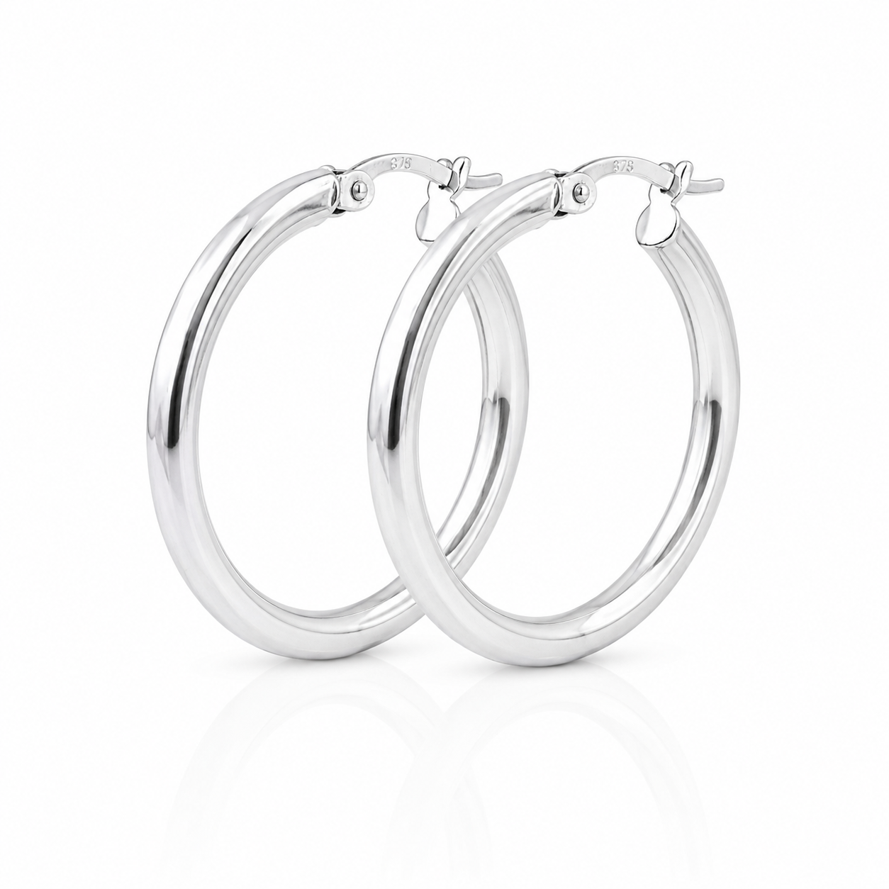9ct White Gold Flat Hoop Earrings