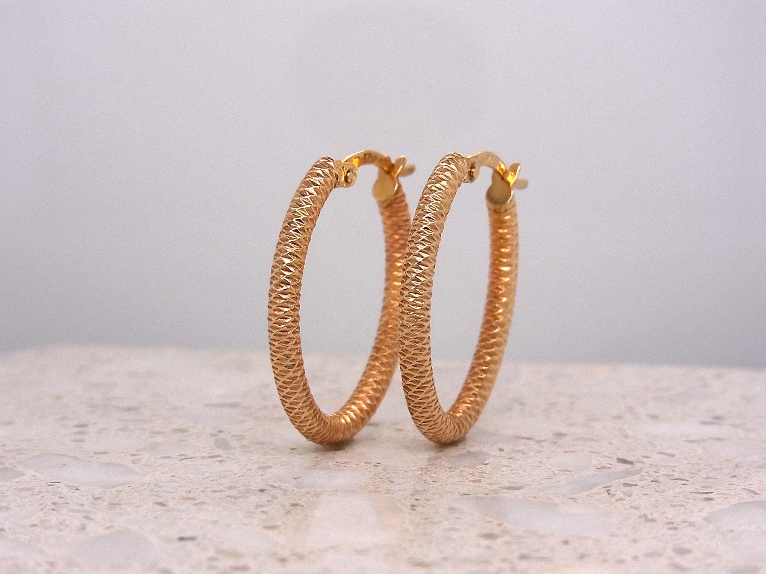 9ct Yellow Gold Diamond cut Oval shape hoops