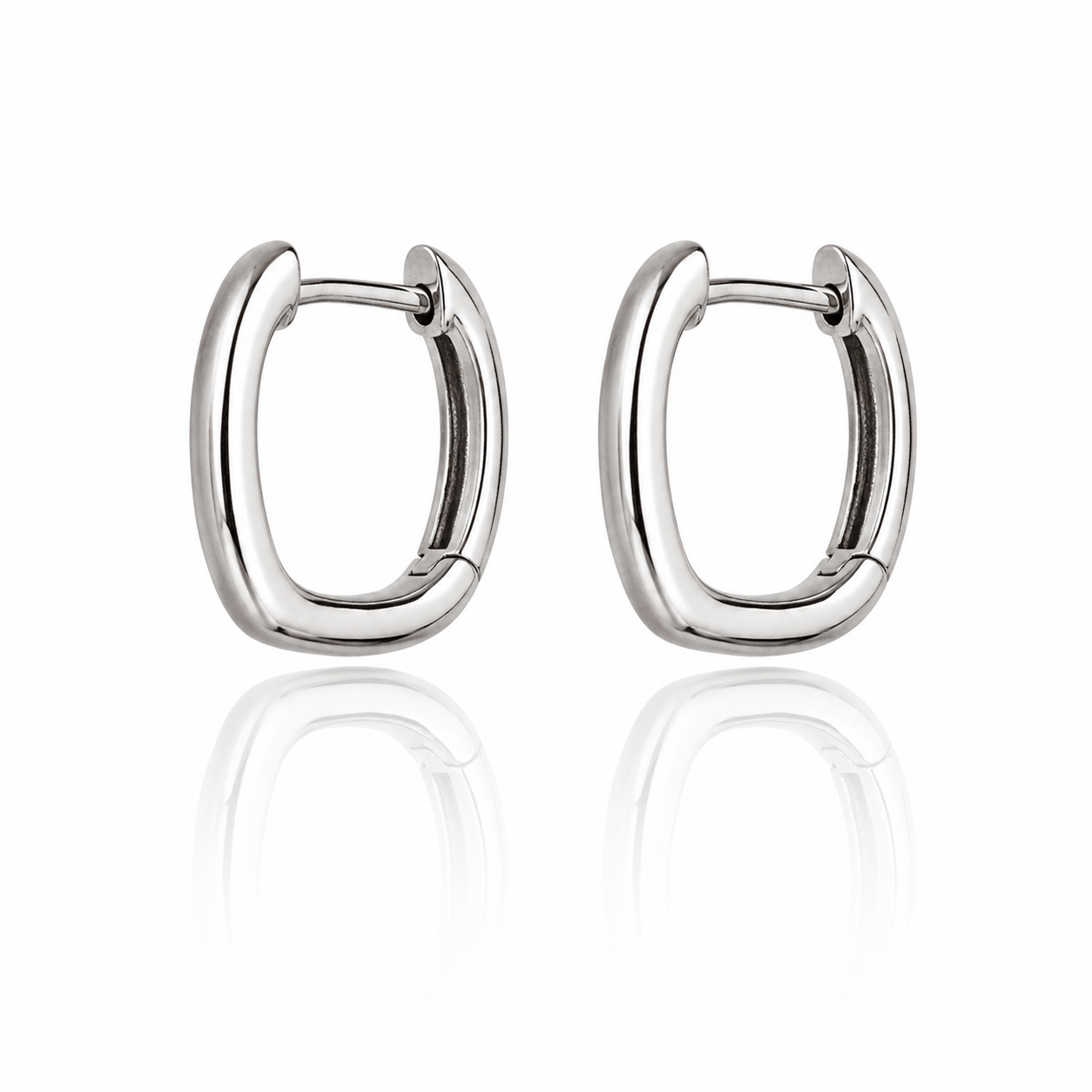 9ct White Gold Oval Huggie Earrings