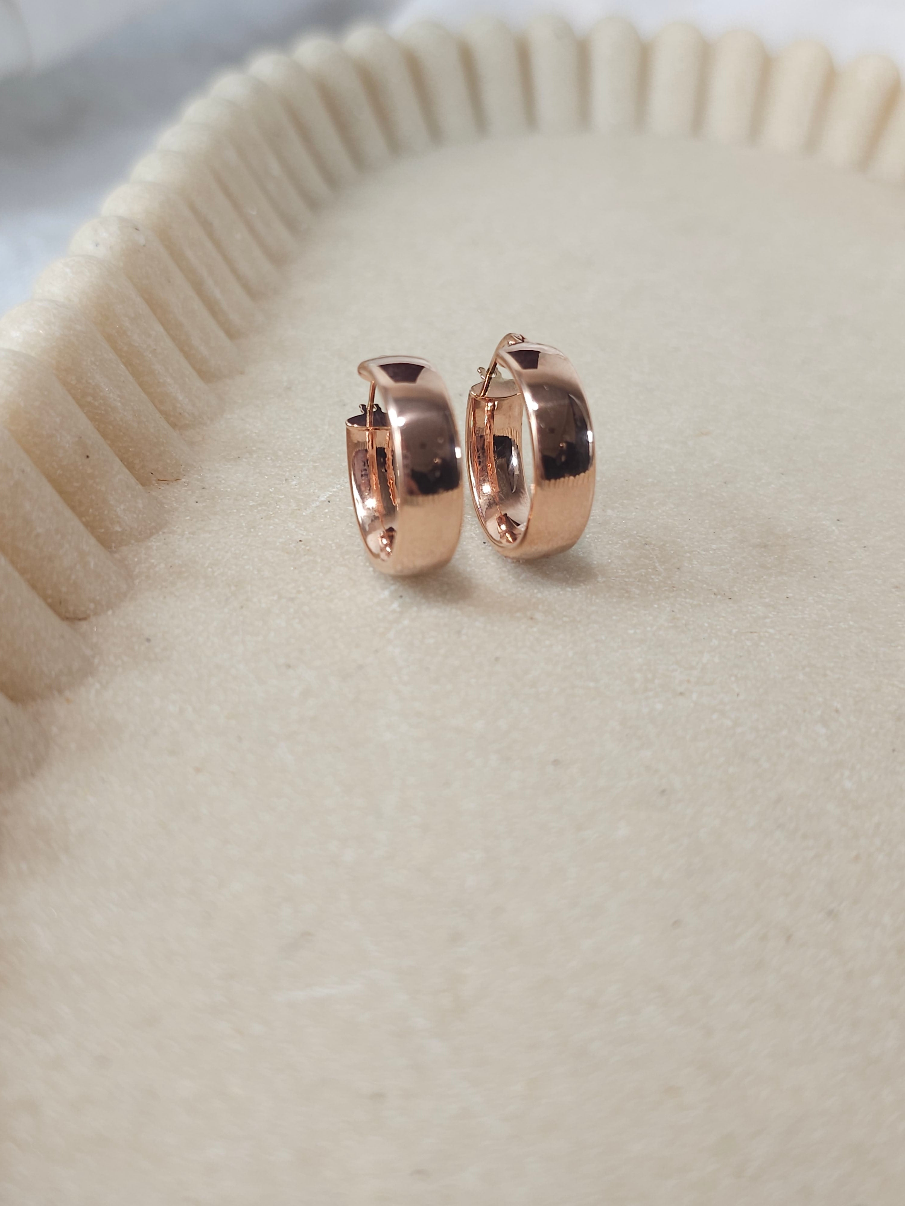 9ct rose gold half round hoops (15mm)