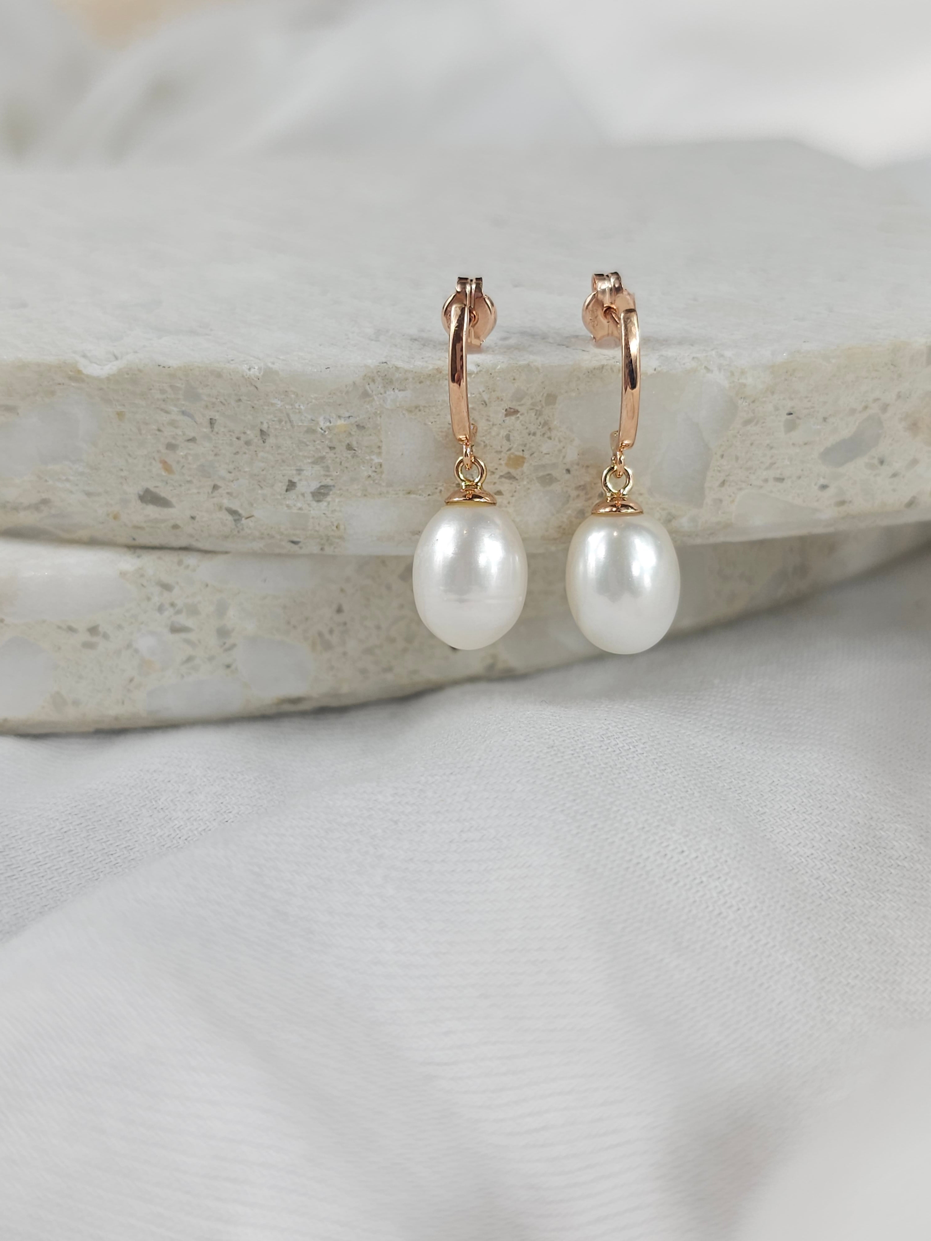 9ct rose gold freshwater pearl drops