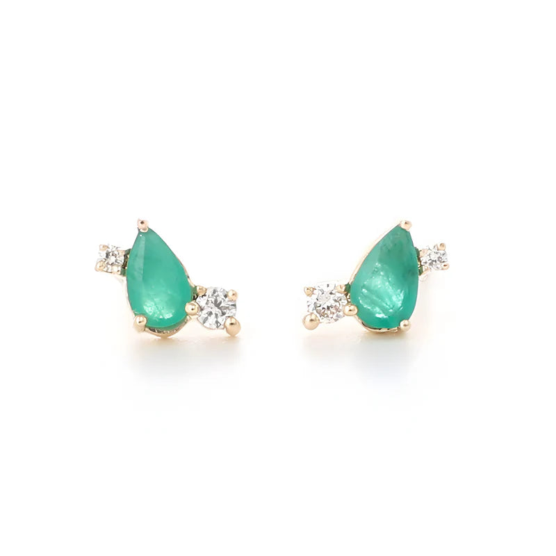 9ct Yellow Gold Emerald and Diamond Stud Earrings