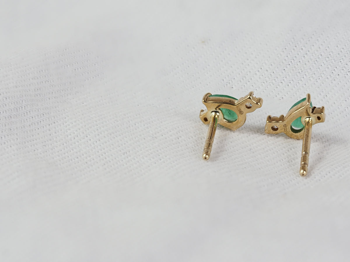 9ct Yellow Gold Emerald and Diamond Stud Earrings