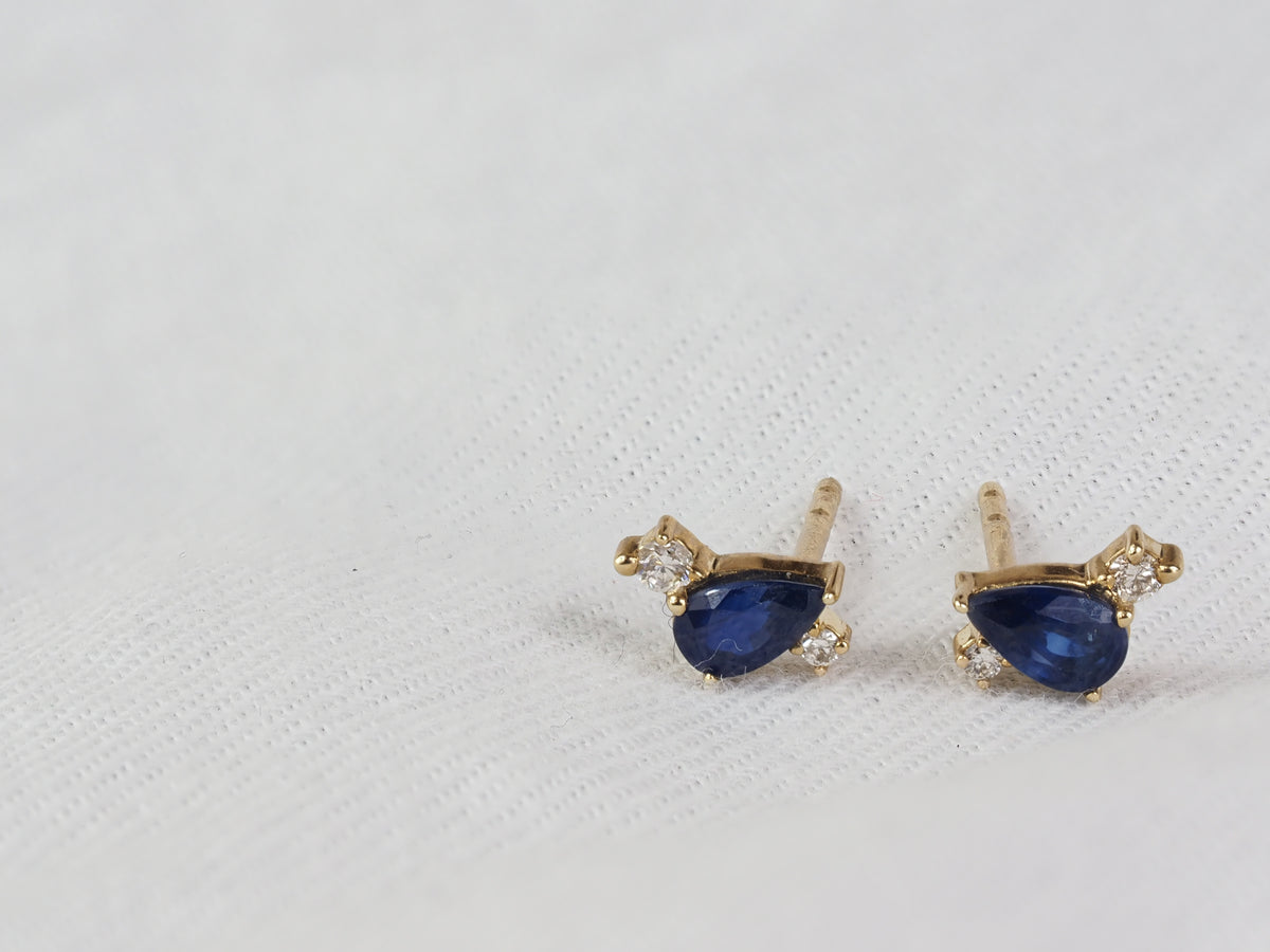 9ct Yellow Gold Sapphire and Diamond Stud Earrings