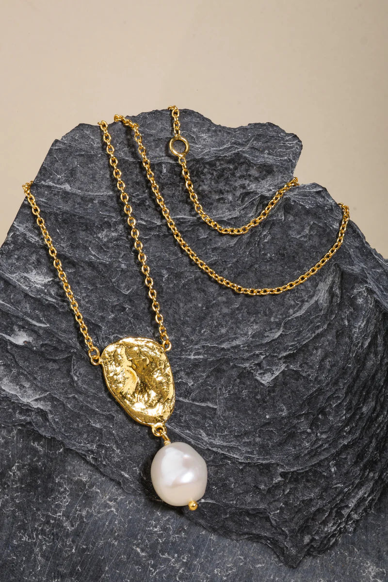 Yellow Gold Plated Pebble Freshwater Baroque Pearl Necklet