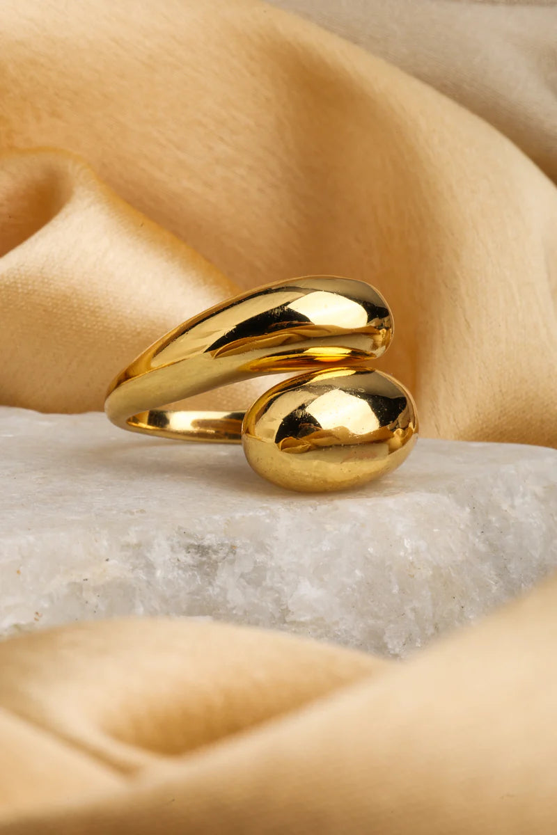Yellow Gold Plated Double Teardrop Ring