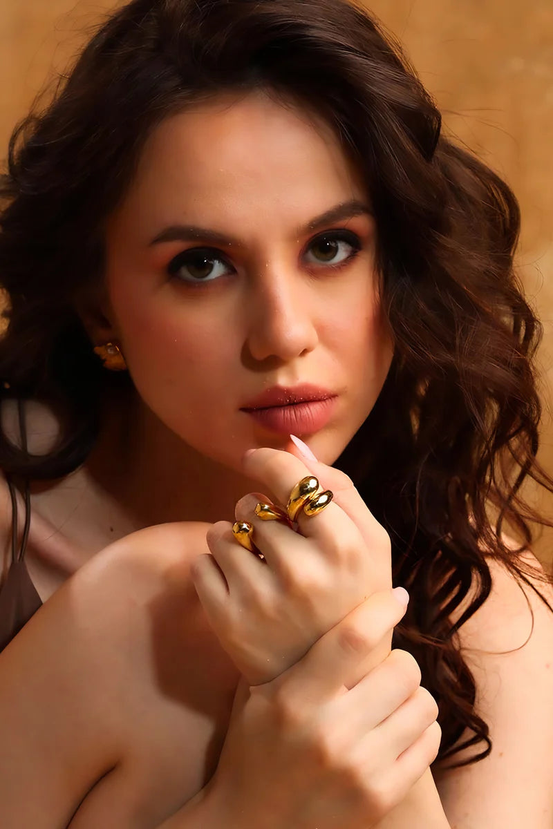 Yellow Gold Plated Double Teardrop Ring