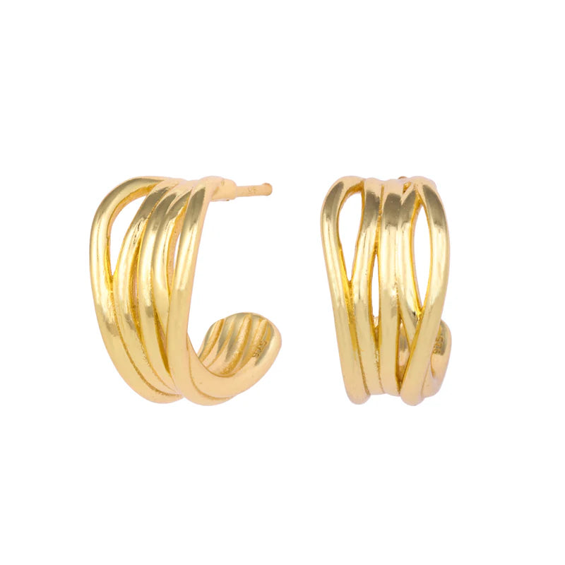 Yellow Gold Plated Multi Wire Half Hoop Earrings