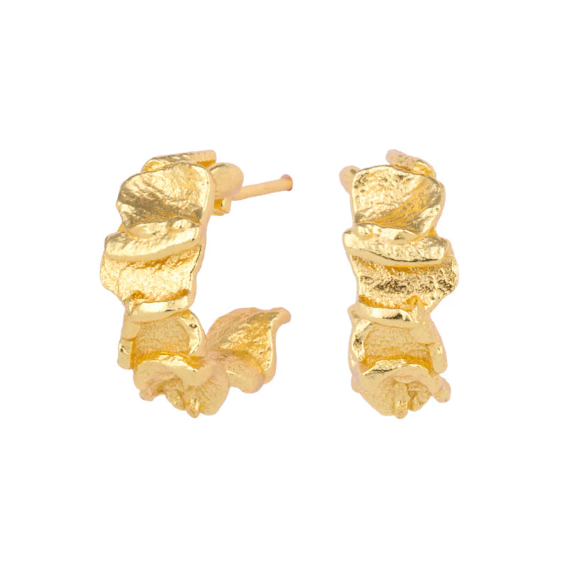 Yellow Gold Plated Textured Half Hoop Earring