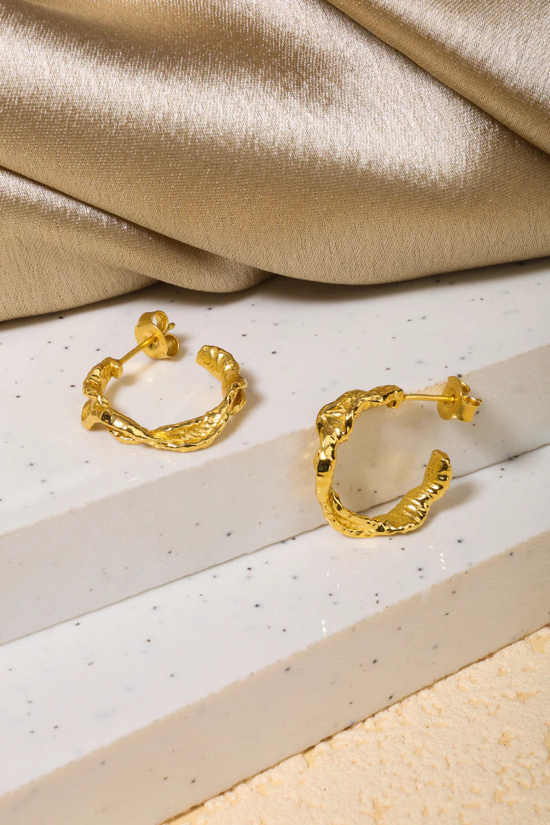 Yellow Gold Plated Twist Half Hoop Earrings