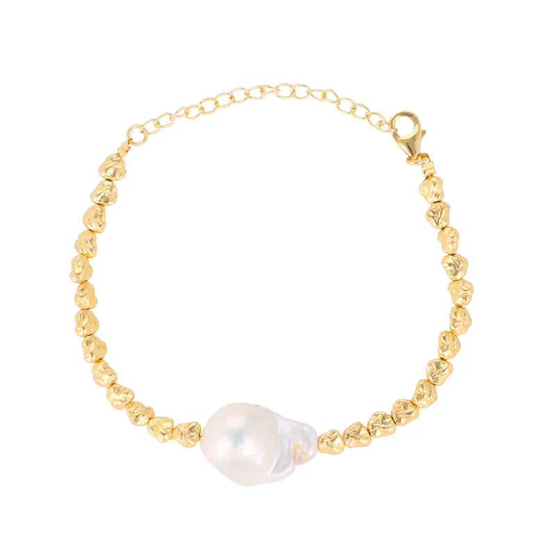 Yellow Gold Plated Baroque Pearl Bracelet