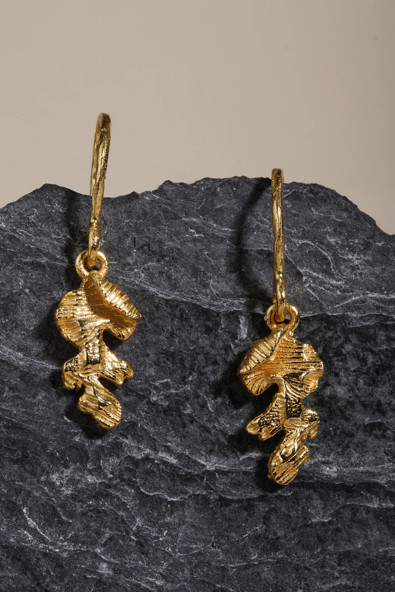 Yellow Gold Plated Leaf Shepard Hook Earrings