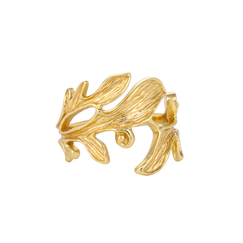 Yellow Gold Plated Open Leaf Ring