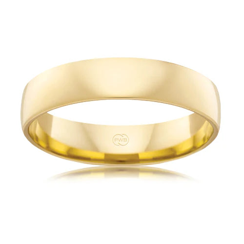 9ct Yellow Gold 5mm Comfort Wedding Band, Polished Finish, size U