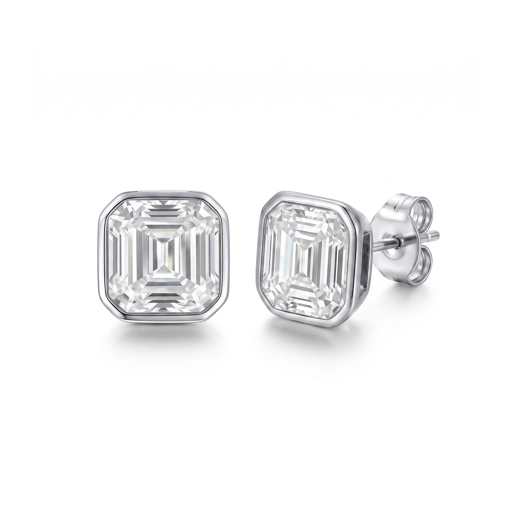 Solv White Cubic Zirconia Octagon Stud Earrings
