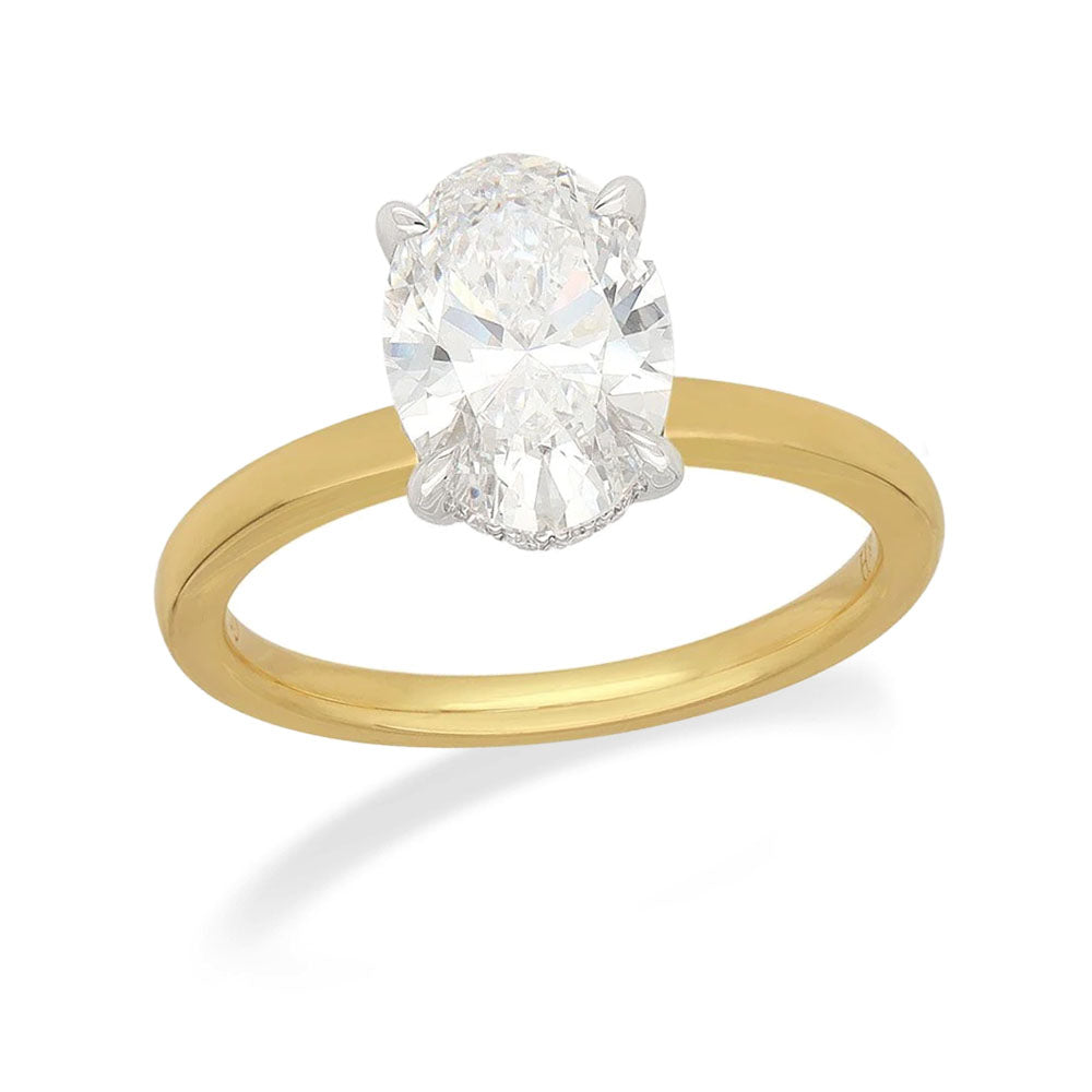 18ct Yellow and White Gold Lab-Grown Oval cut Diamond Engagement ring, 1.76ct Centre