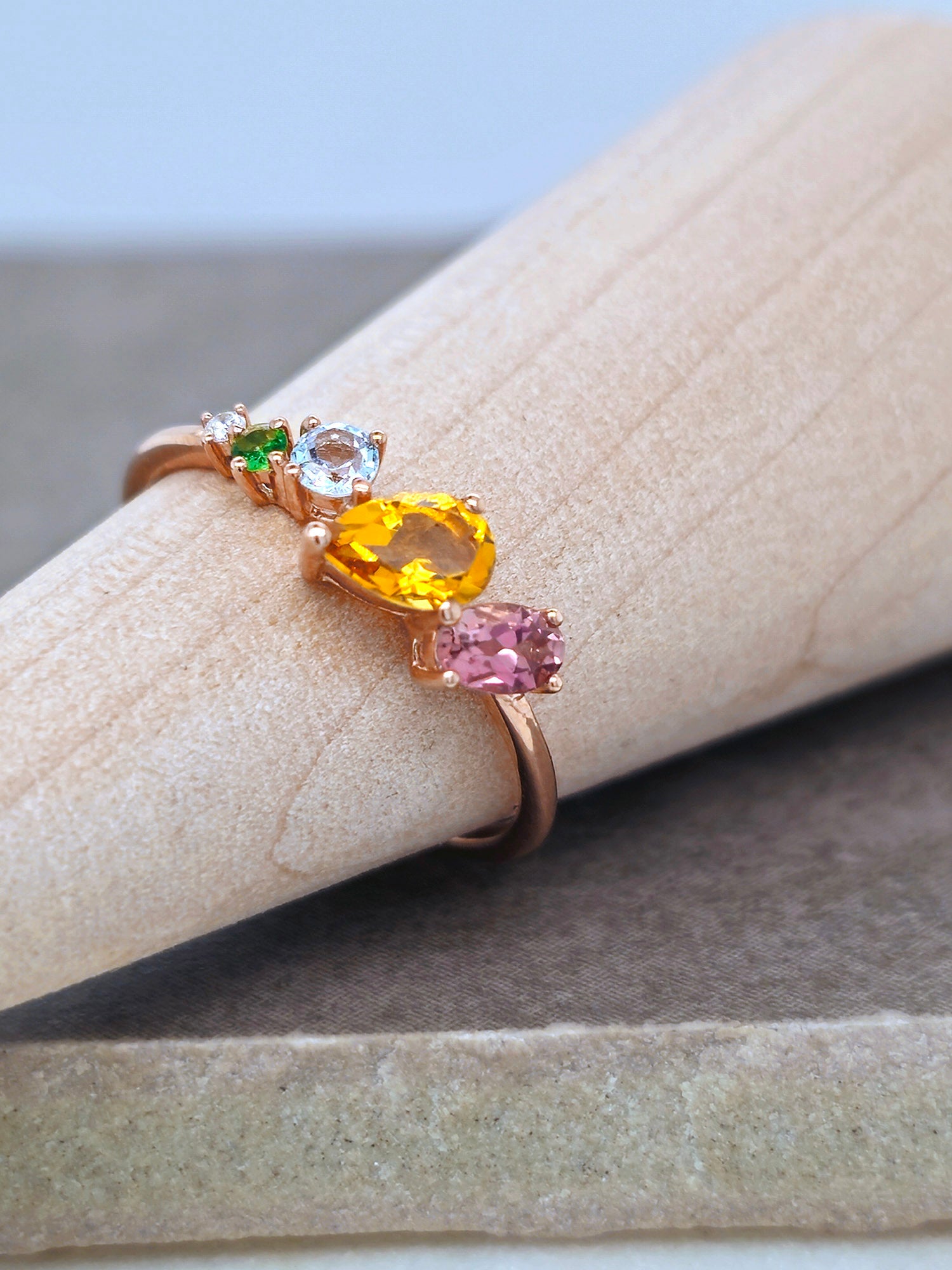 9ct Rose Gold Natural Gemstone Scatter Ring