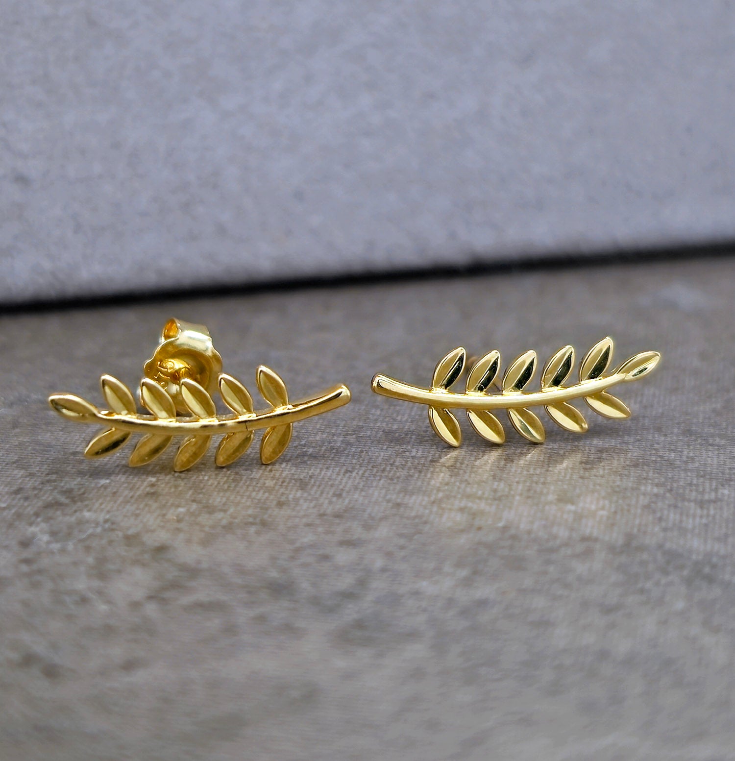 9ct Yellow Gold Olive Branch Ear Climber Studs