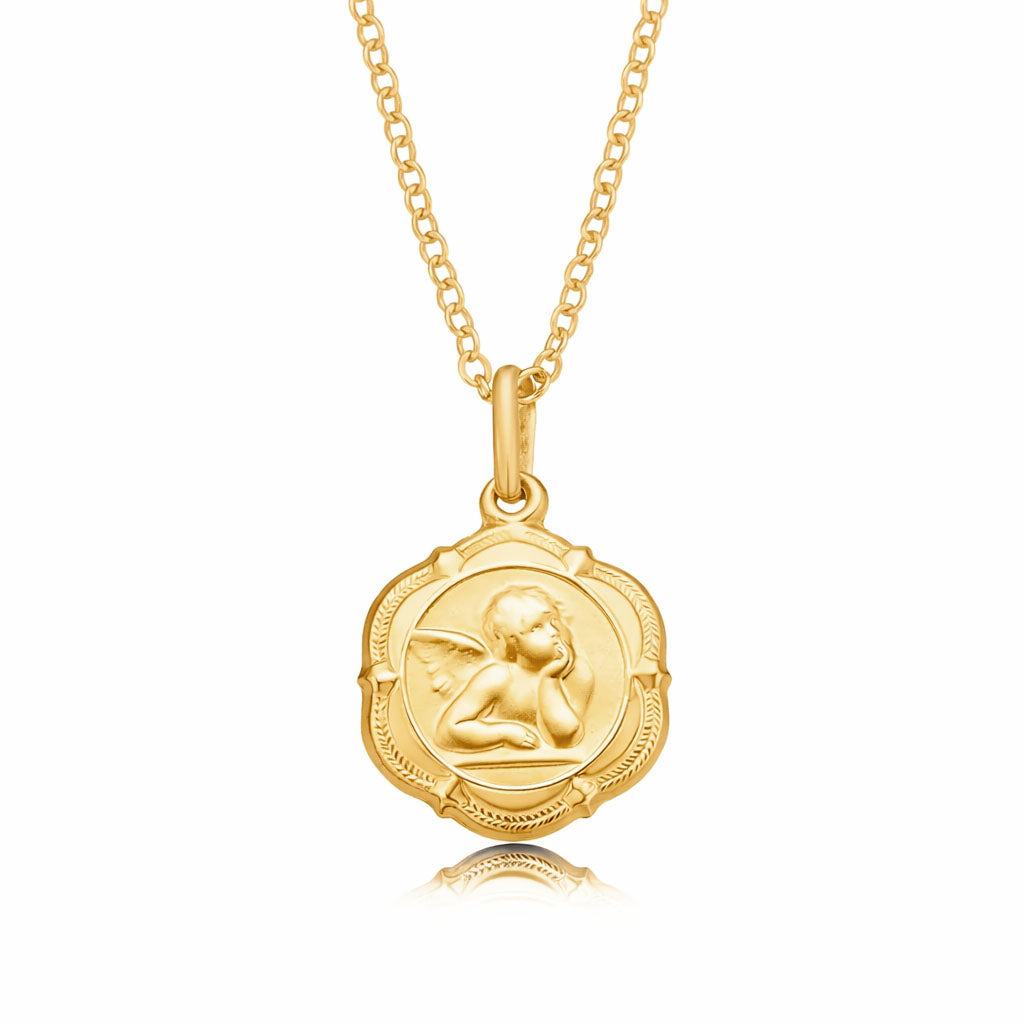 9ct Yellow Gold Angel Medallion Pendant, 14mm