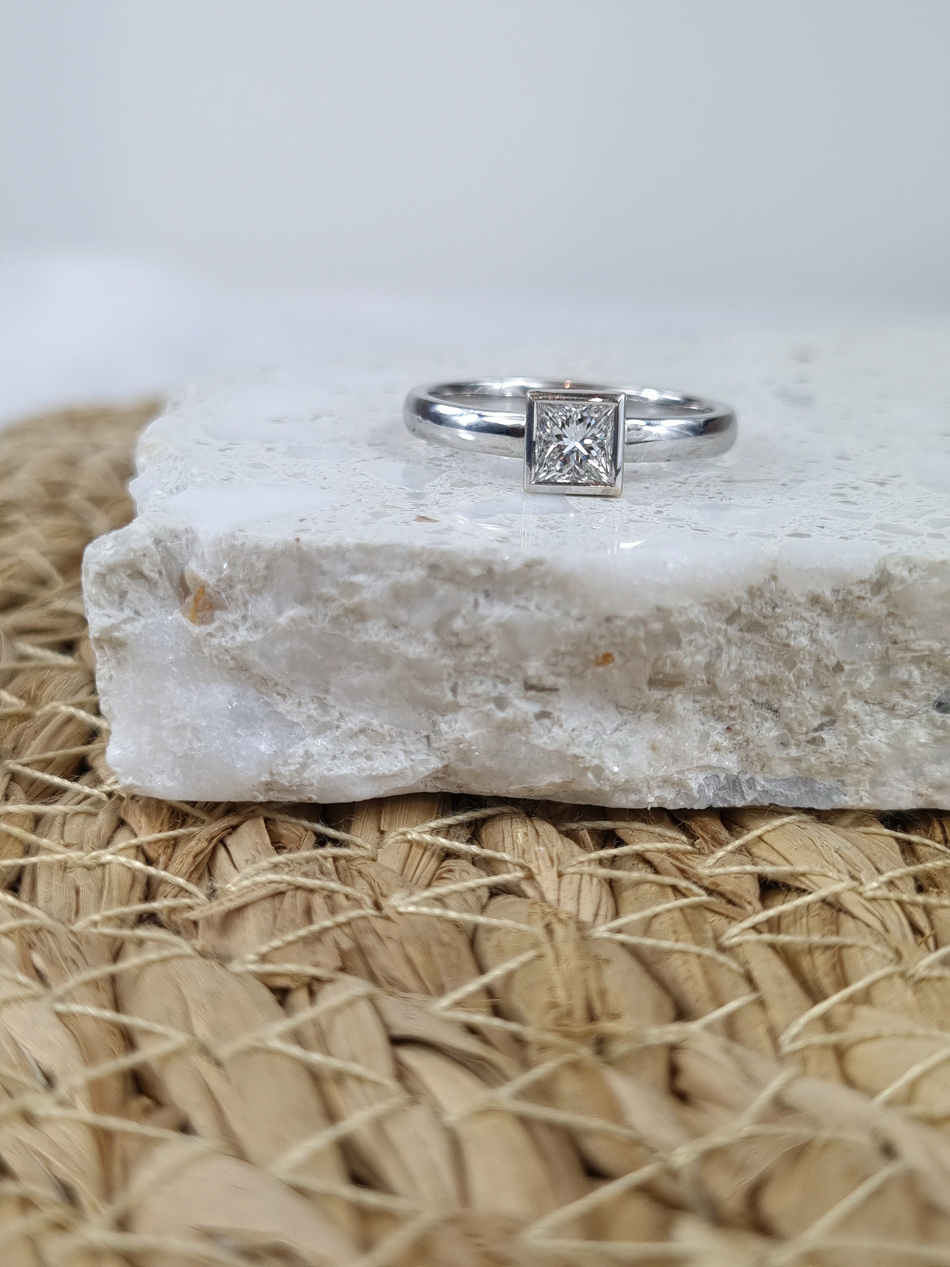 18ct White Gold Princess Cut Diamond Ring, 0.52ct Centre