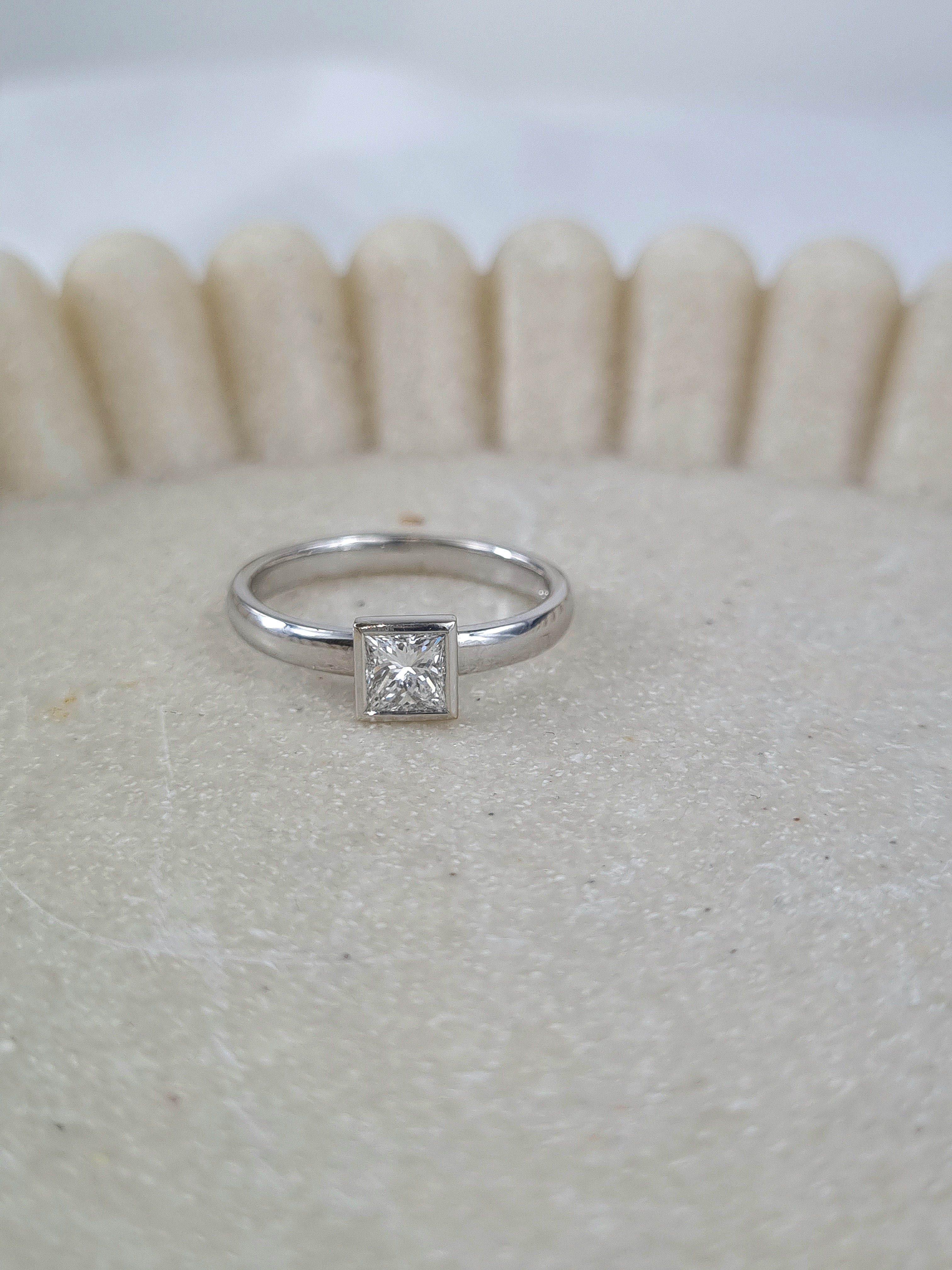 18ct White Gold Princess Cut Diamond Ring, 0.52ct Centre