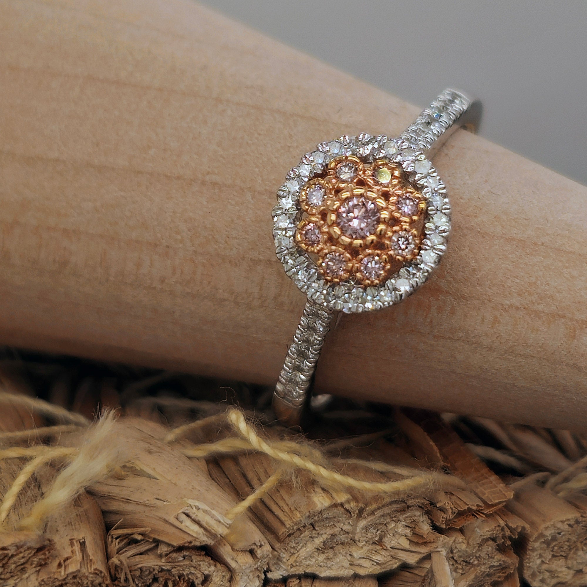 9ct White Gold 0.25ct Natural Australian Pink Diamond Halo Ring