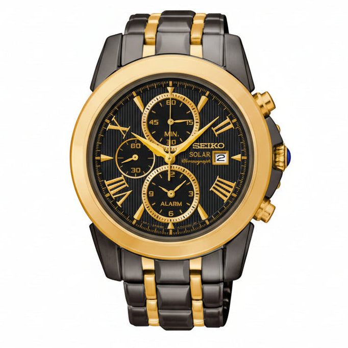 Seiko Men's Le Grand Sport 41.5mm Gold-Tone Stainless Steel Solar Chronograph Watch SSC218P